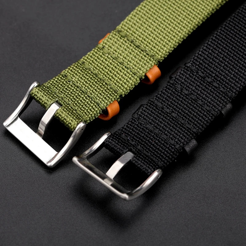 Canvas Patch Style Nylon Leather NATO Strap with choice of buckle - Sizes M & L