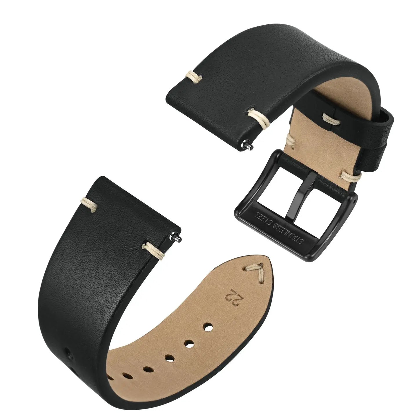 Anbeer Premium Military Style Leather Watch Strap With Stainless Steel Buckle - Sizes M & L