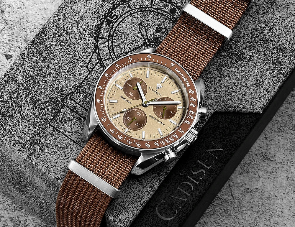 Cadisen C7064 - Sports Chronograph Stainless Steel Moon Watch with canvas strap