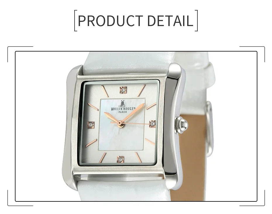 Square Stainless Steel Fashion Watch With Mother of Pearl & Gemstone Dial.