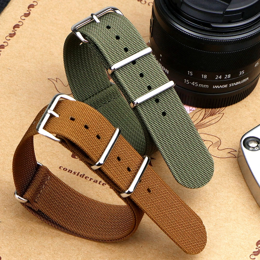 High Quality Ribbed NATO Style Watch Strap with Stainless Steel Hardware - Sizes M & L