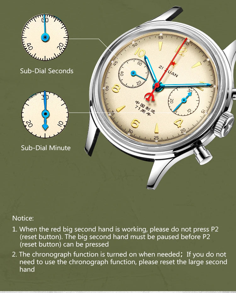 Red Star Seagull 1963  - Military Style 21 Jewels Mechanical Chronograph