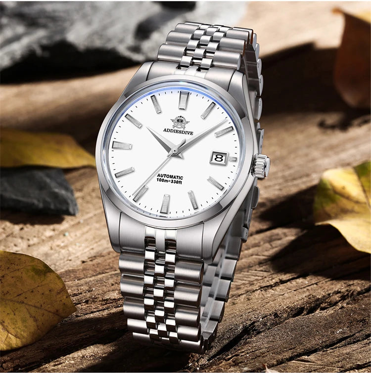 Addiesdive AD2029 - Stainless Steel Automatic Business Watch with Jubilee Style Bracelet