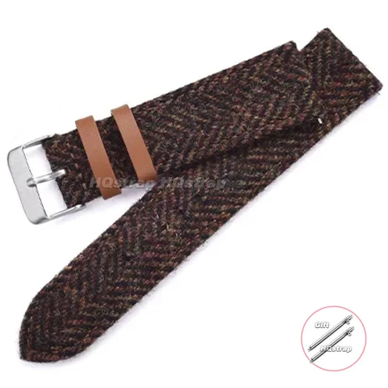 Nylon and Leather Woven Fabric Watch Strap with Quick Release - Sizes M & L