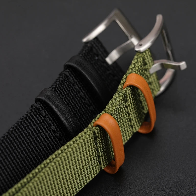 Canvas Patch Style Nylon Leather NATO Strap with choice of buckle - Sizes M & L