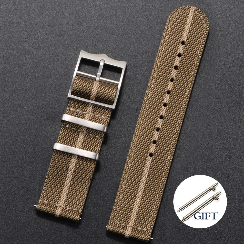 Two piece woven nylon strap with choice of buckle styles and quick release system - Sizes M & L