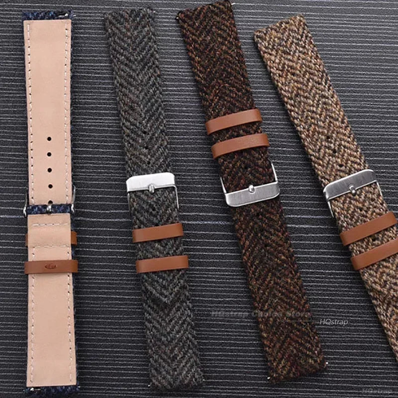 Nylon and Leather Woven Fabric Watch Strap with Quick Release - Sizes M & L