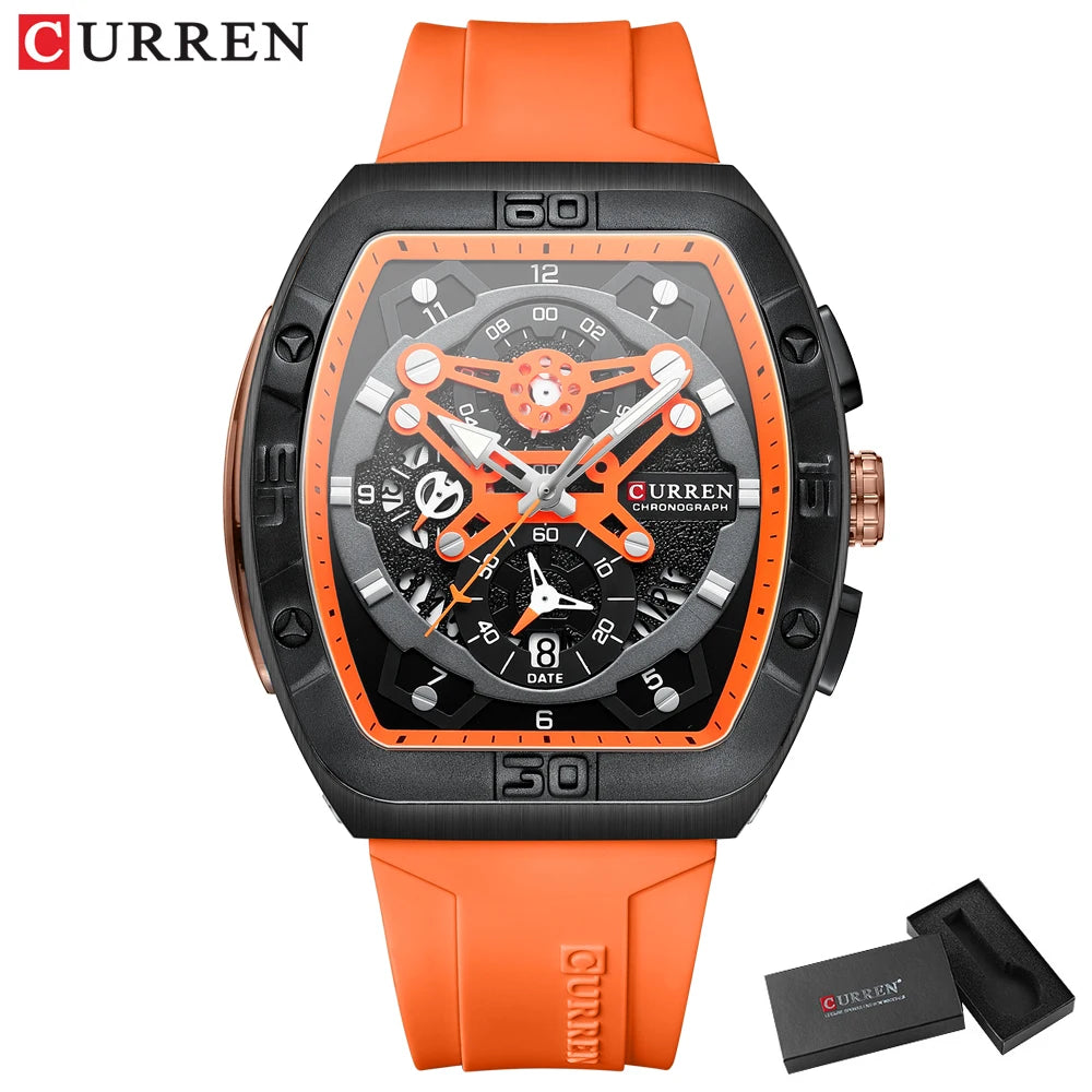 Curren 8443 - Tonneau Fashion Quartz Watch With Silicone Strap