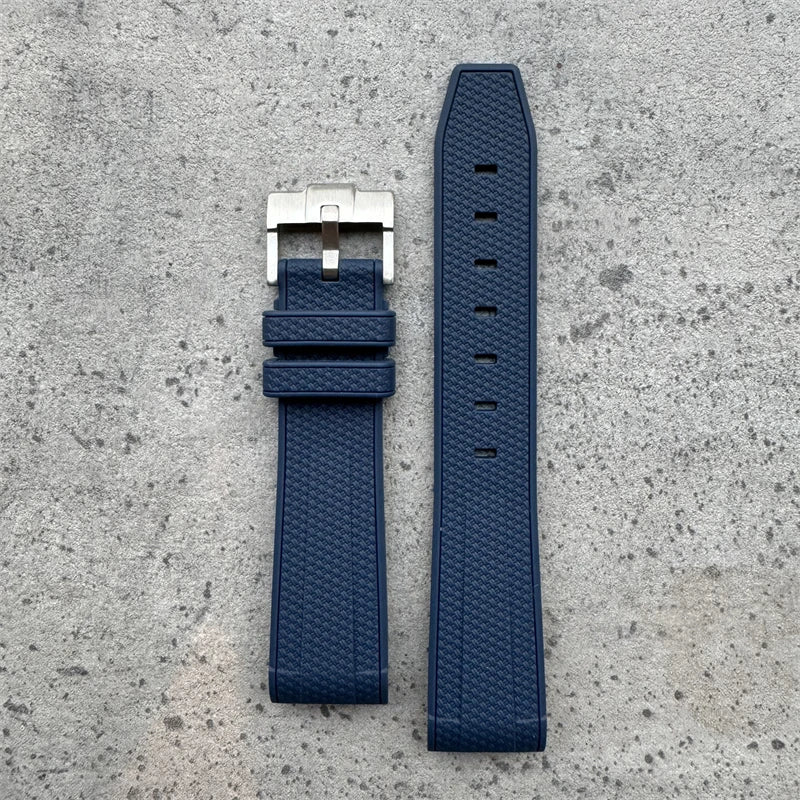 Premium Rubber Watch Strap With Curved Ends & Stainless Steel Buckle  - Size M