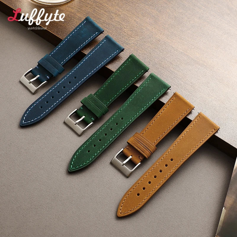 Vintage style leather watch straps with quick release - Sizes M & L