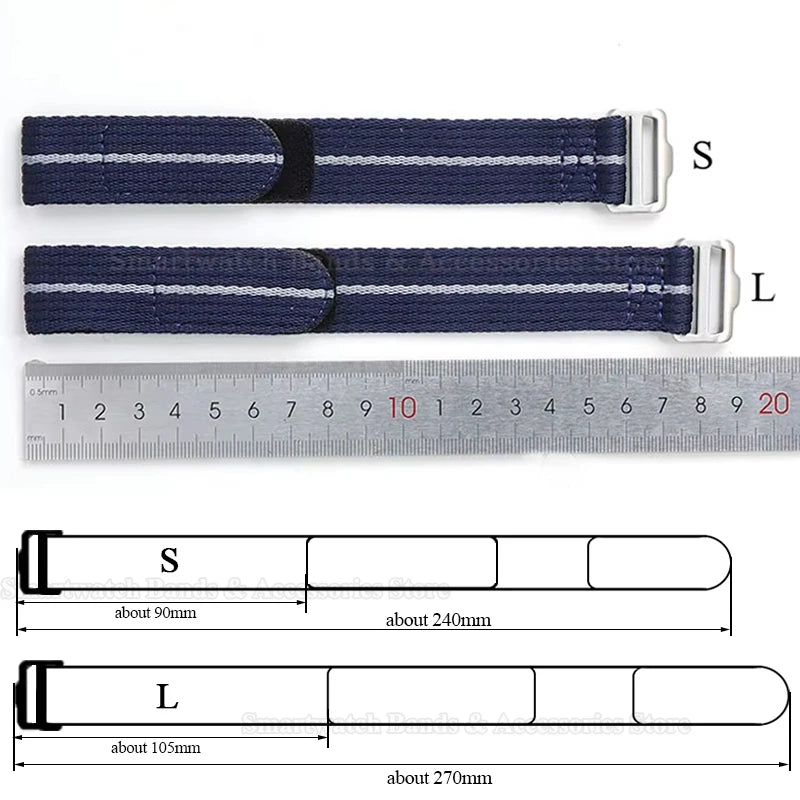 Nylon NATO Watch Strap with Pinstripe and Velcro Fastener - Sizes M & L