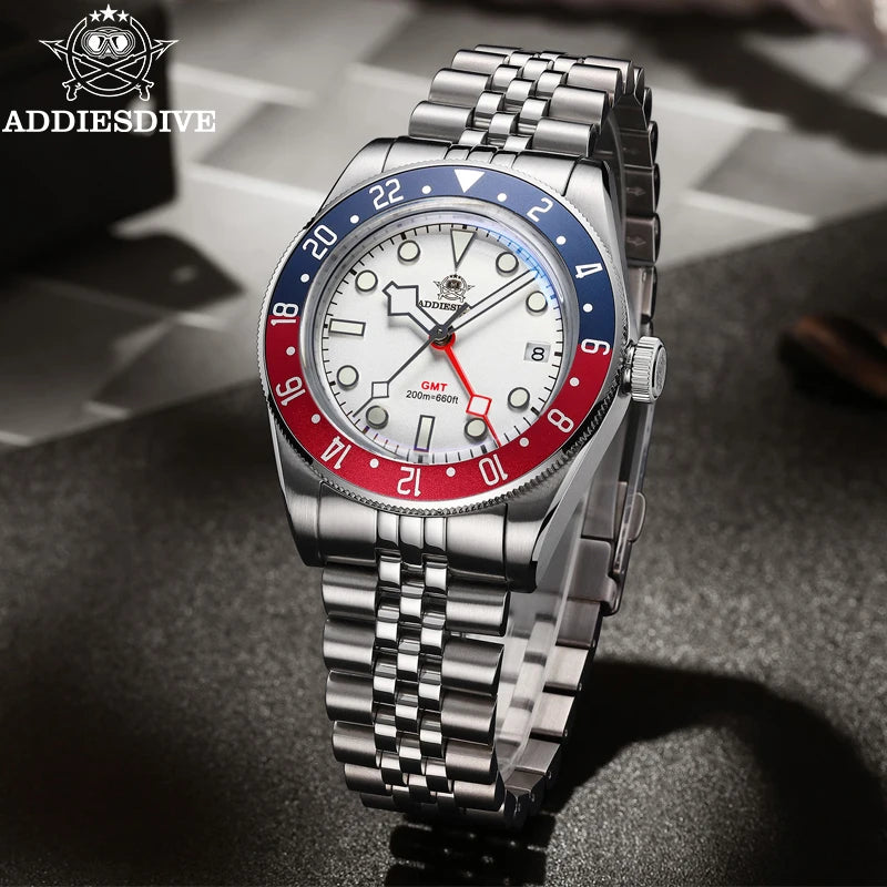 Addiesdive AD2044 - High Quality Swiss Quartz GMT Dive Watch With Bracelet or NATO Strap