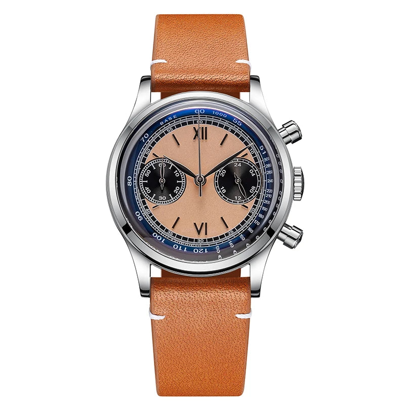 Addiesdive AD2037 - Stainless Steel MechaQuartz Chronograph with soft leather strap