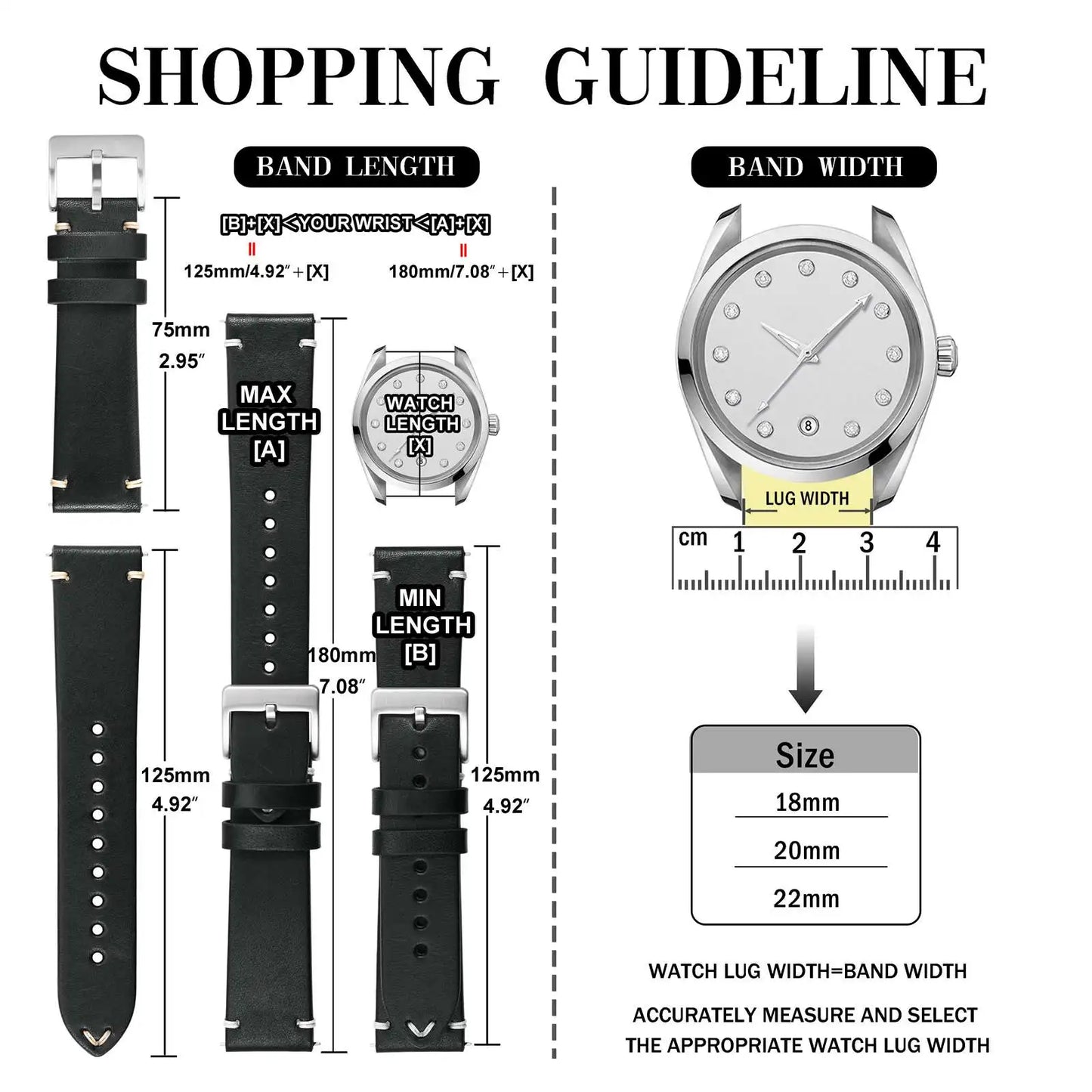 Anbeer Premium Military Style Leather Watch Strap With Stainless Steel Buckle - Sizes M & L