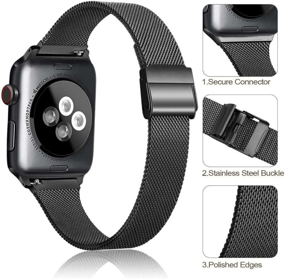 Slim Milanese Strap for Apple Watch 44mm 40mm 45mm 41mm 46mm 42mm 38 49mm Metal Bracelet iWatch Series 10 Ultra 9 8 7 6 5 4 3 SE band