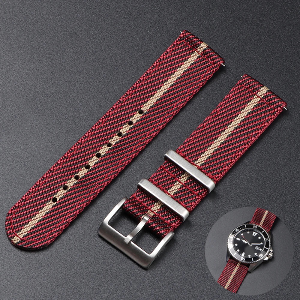 Two piece woven nylon strap with choice of buckle styles and quick release system - Sizes M & L