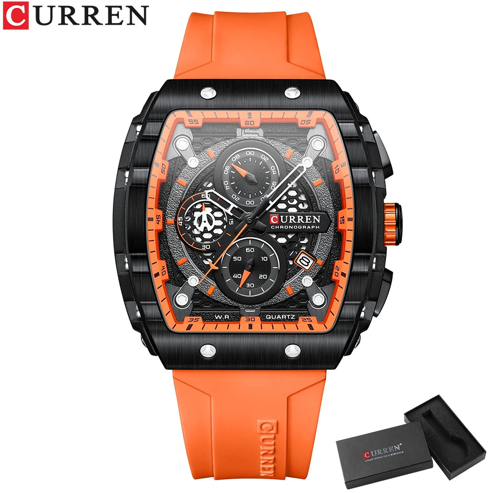 CURREN Top Brand Men's Watches Luxury Square Quartz Wristwatch  Waterproof Luminous Chronograph Watch for Men Date Clock