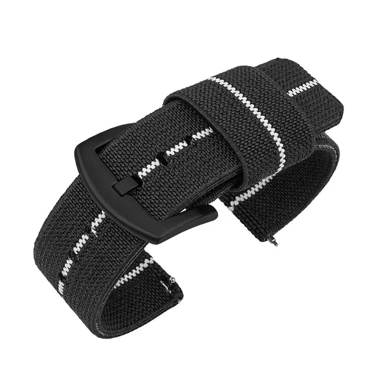 Woven Nylon Two Piece Watch Strap with Pinstripe and Quick Release - Sizes M & L