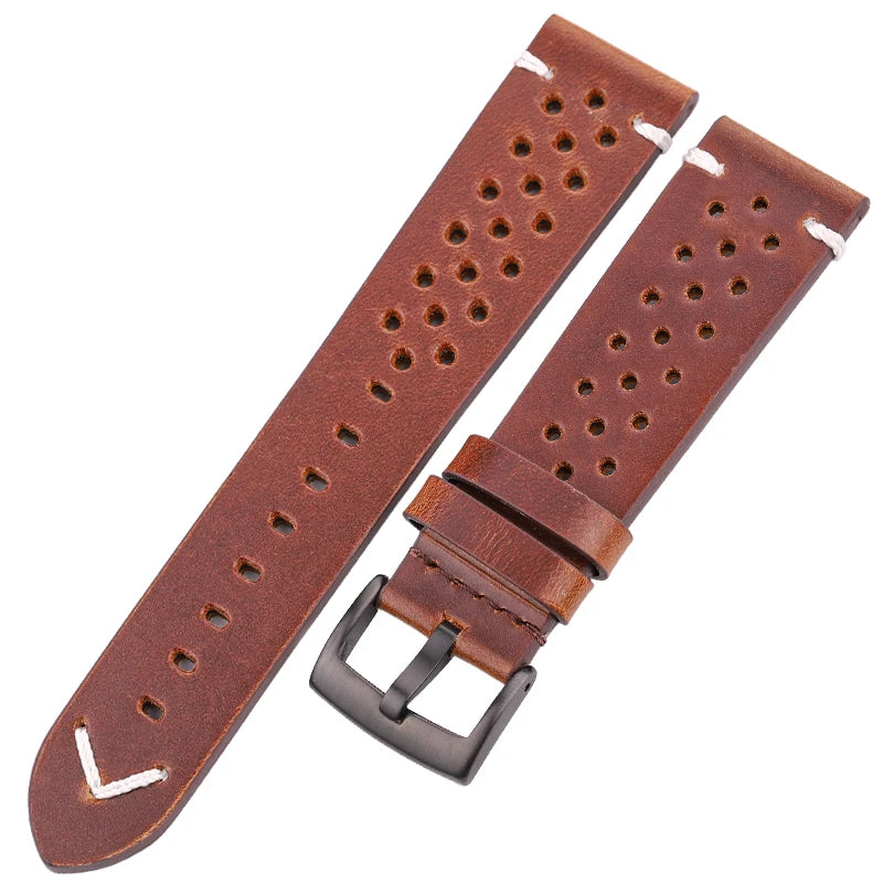 Handmade Oil Wax Cowhide Breathable Watch Strap - Sizes M & L