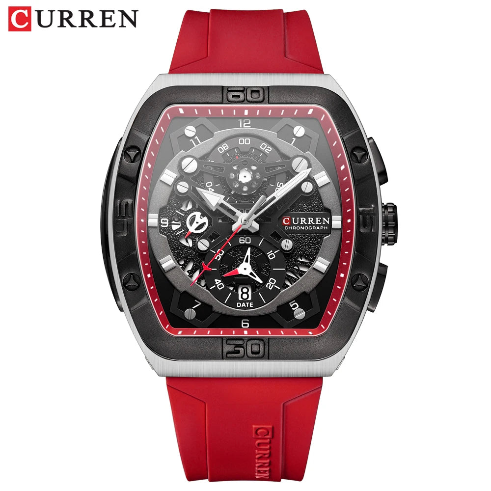 Curren 8443 - Tonneau Fashion Quartz Watch With Silicone Strap