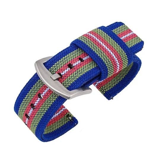 Woven Nylon Two Piece Watch Strap with Pinstripe and Quick Release - Sizes M & L