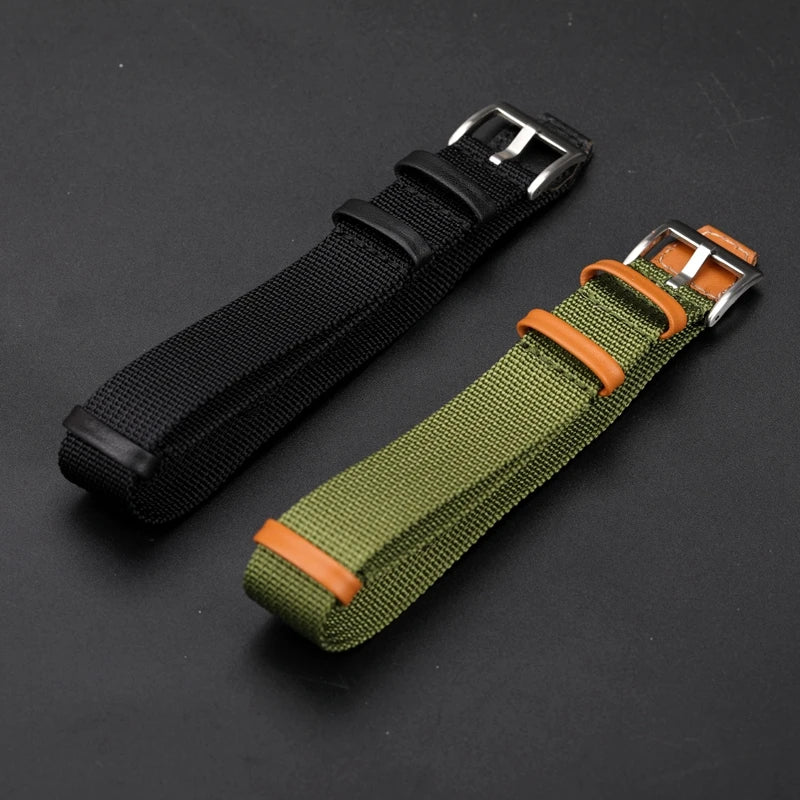 Canvas Patch Style Nylon Leather NATO Strap with choice of buckle - Sizes M & L