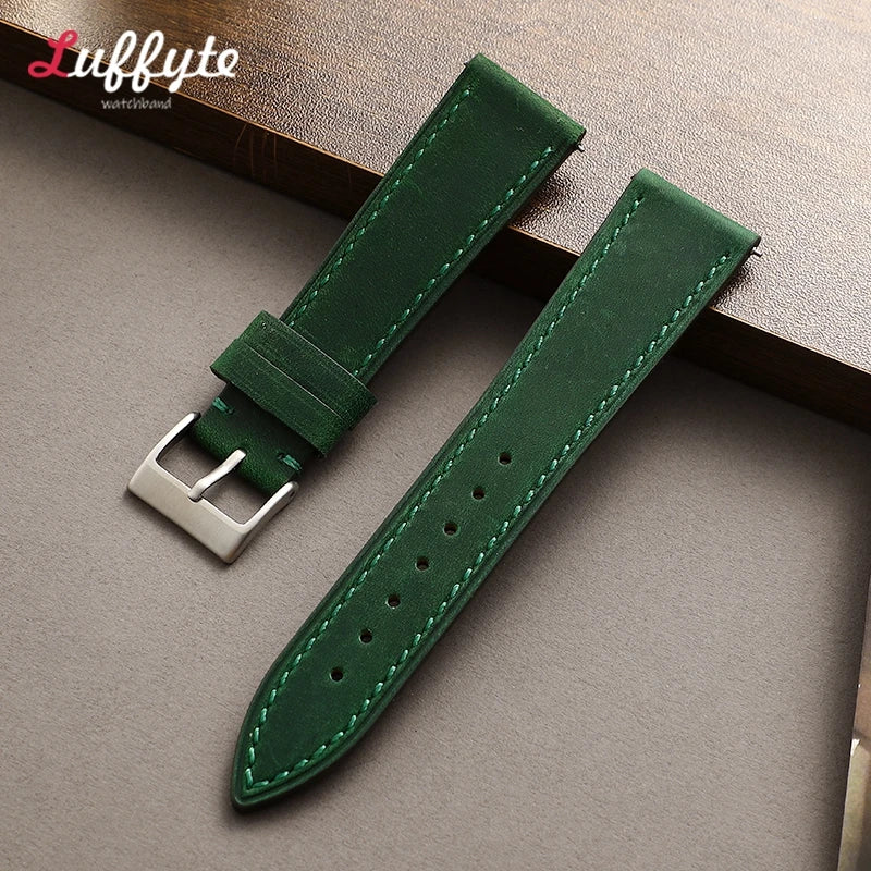 Vintage style leather watch straps with quick release - Sizes M & L