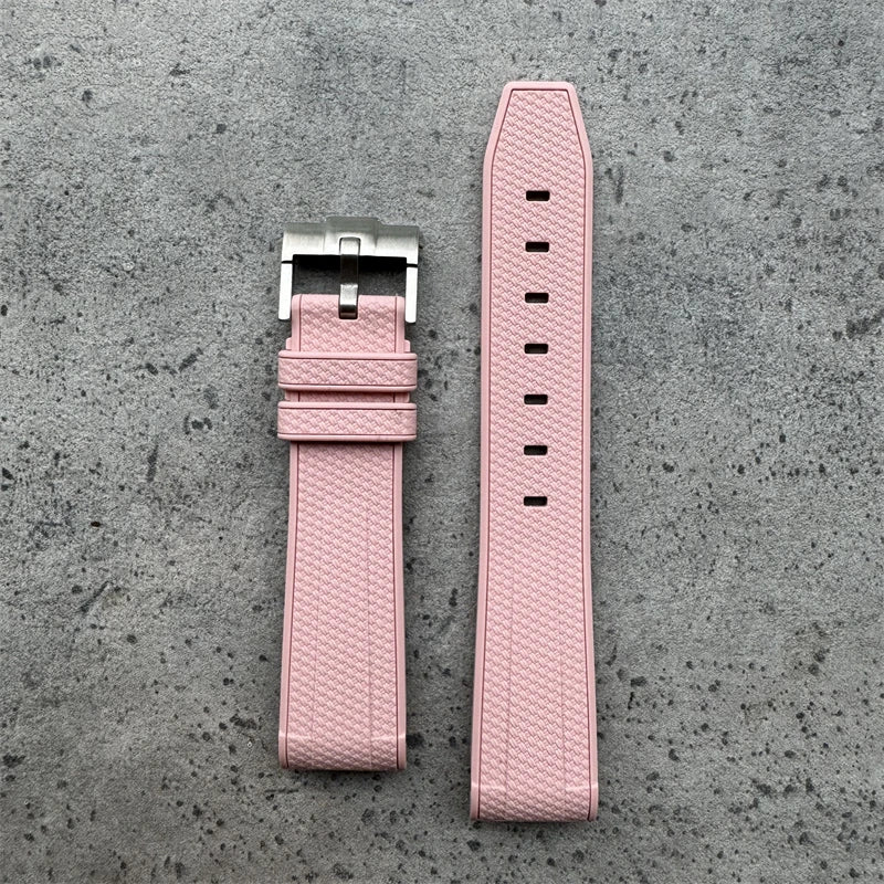 Premium Rubber Watch Strap With Curved Ends & Stainless Steel Buckle  - Size M