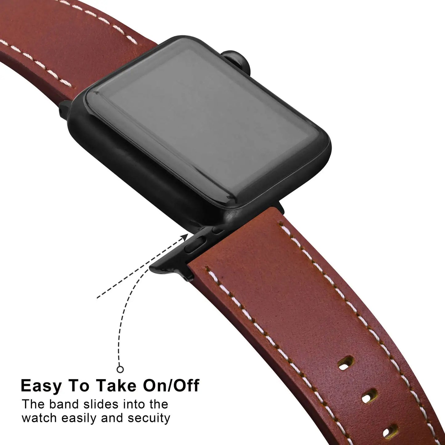 Anbeer Genuine Leather Watch Band for Apple Watch  - all Series 8 & 9