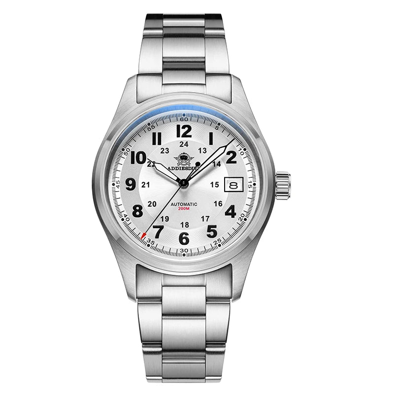 Addiesdive AD2048 - Stainless Steel Automatic Field Watch with Date and Oyster Style Bracelet