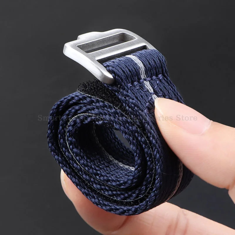 Nylon NATO Watch Strap with Pinstripe and Velcro Fastener - Sizes M & L