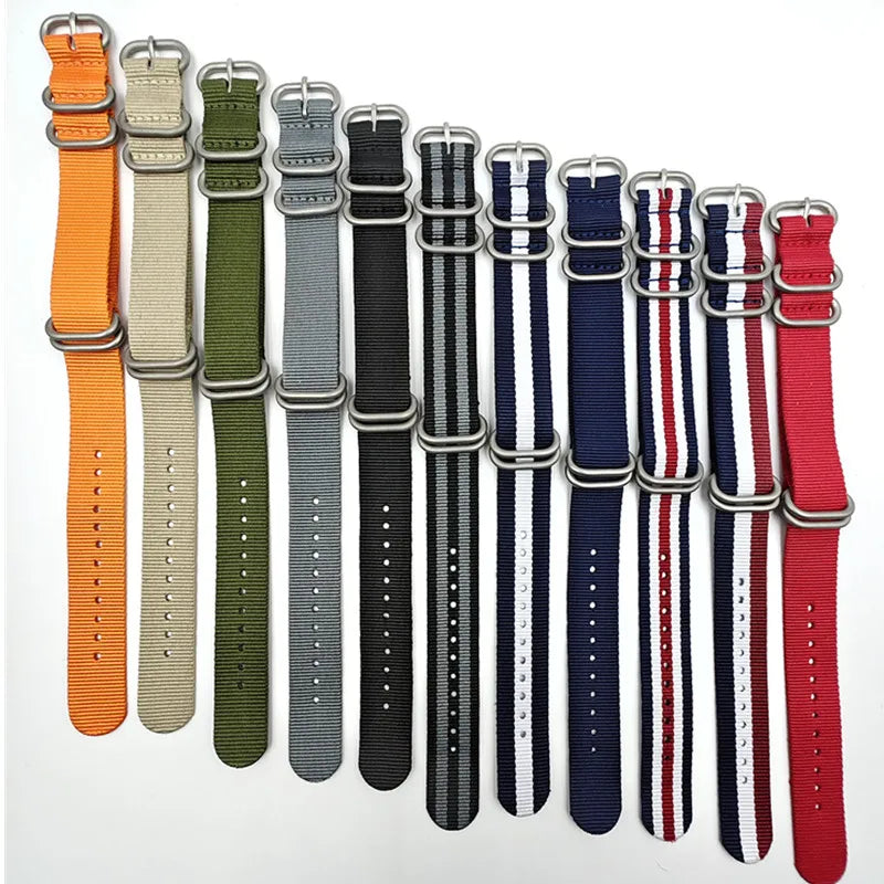 Nylon woven canvas NATO watch strap with rounded steel hardware - Sizes M & L