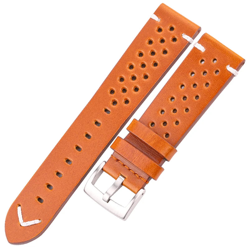 Handmade Oil Wax Cowhide Breathable Watch Strap - Sizes M & L