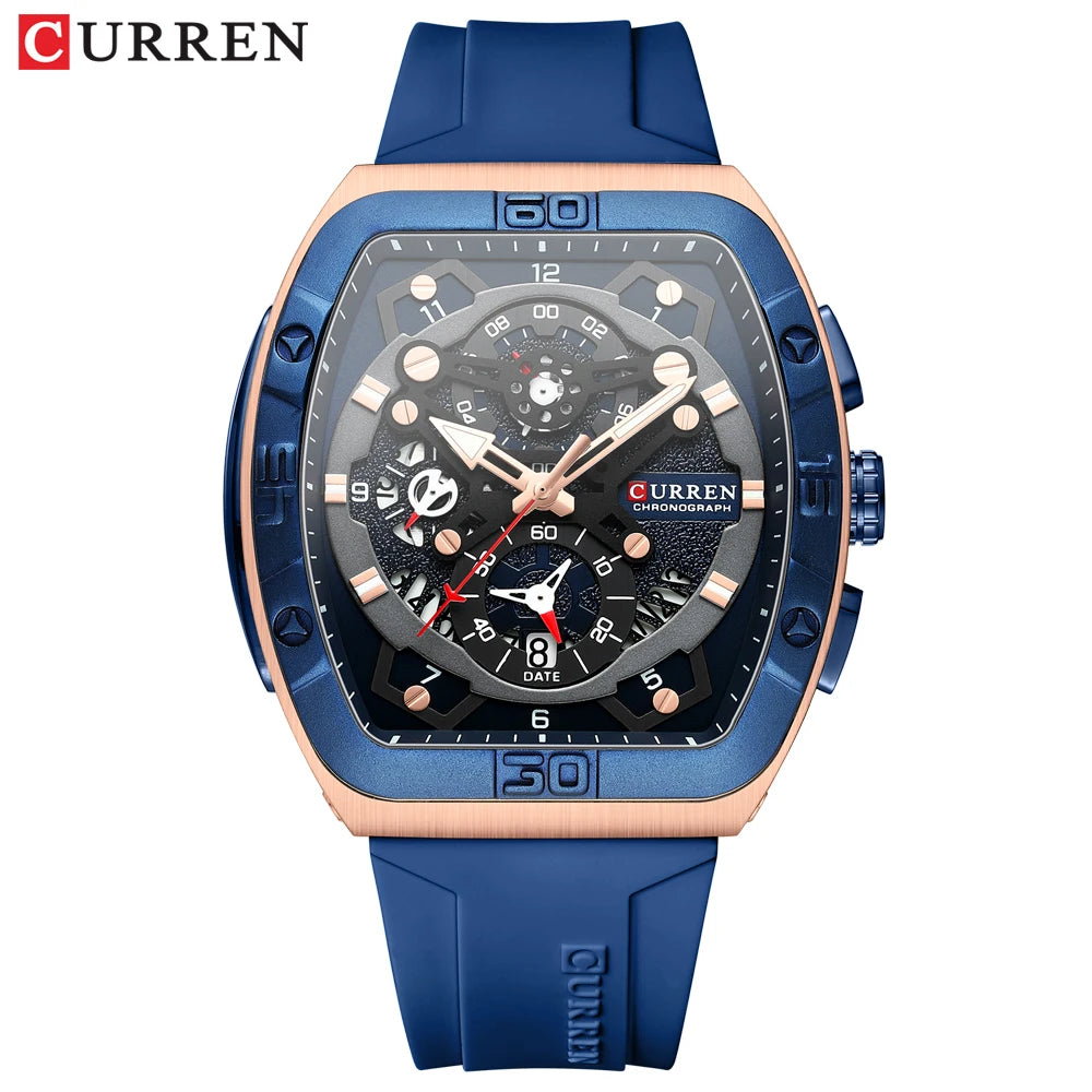 Curren 8443 - Tonneau Fashion Quartz Watch With Silicone Strap