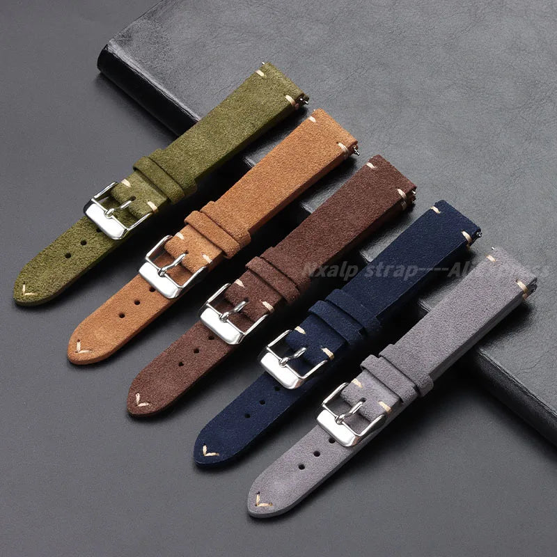 Genuine Leather Suede Watch Band - Sizes S, M & L