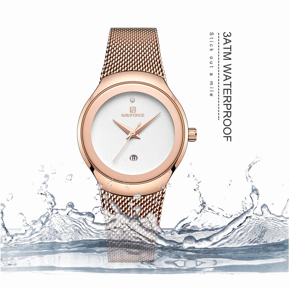 Naviforce NF5004 - Quartz Fashion Dress Watch With Milanese Bracelet