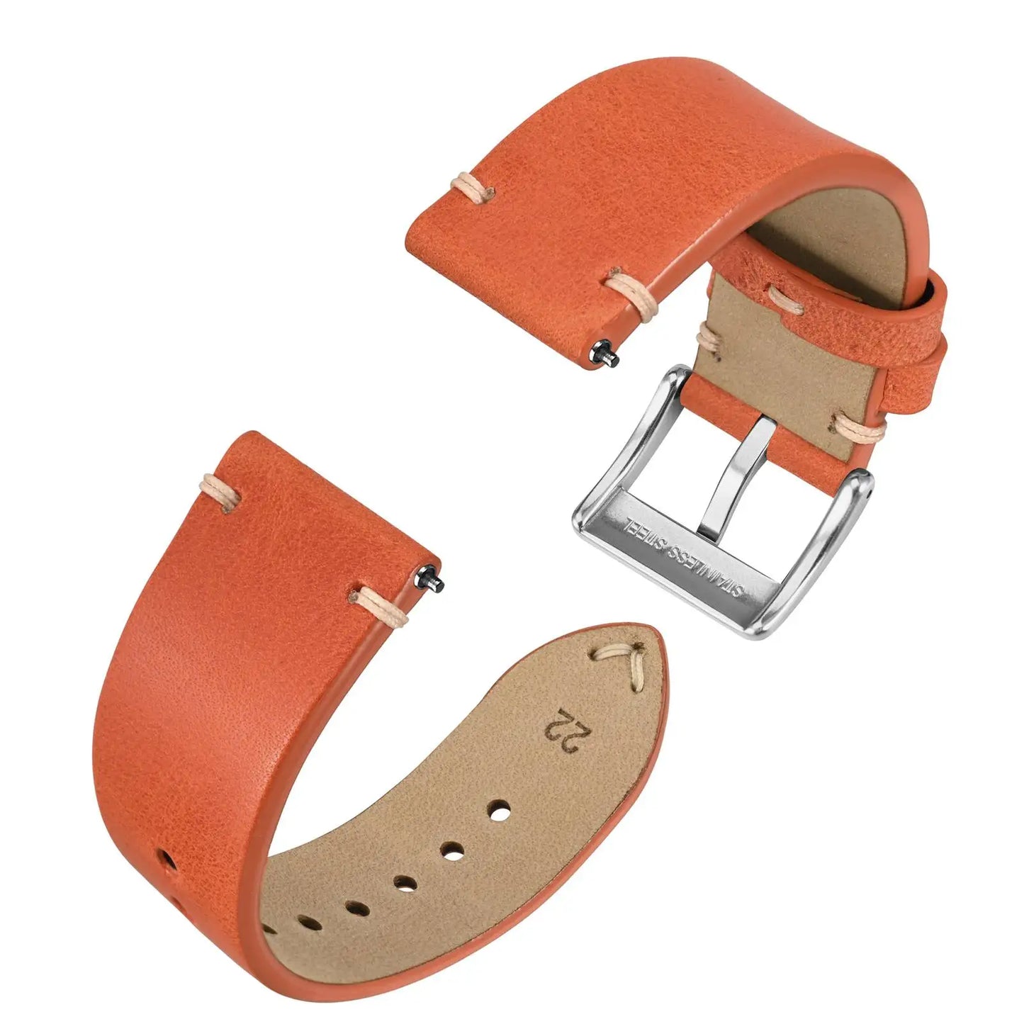 Anbeer Premium Military Style Leather Watch Strap With Stainless Steel Buckle - Sizes M & L