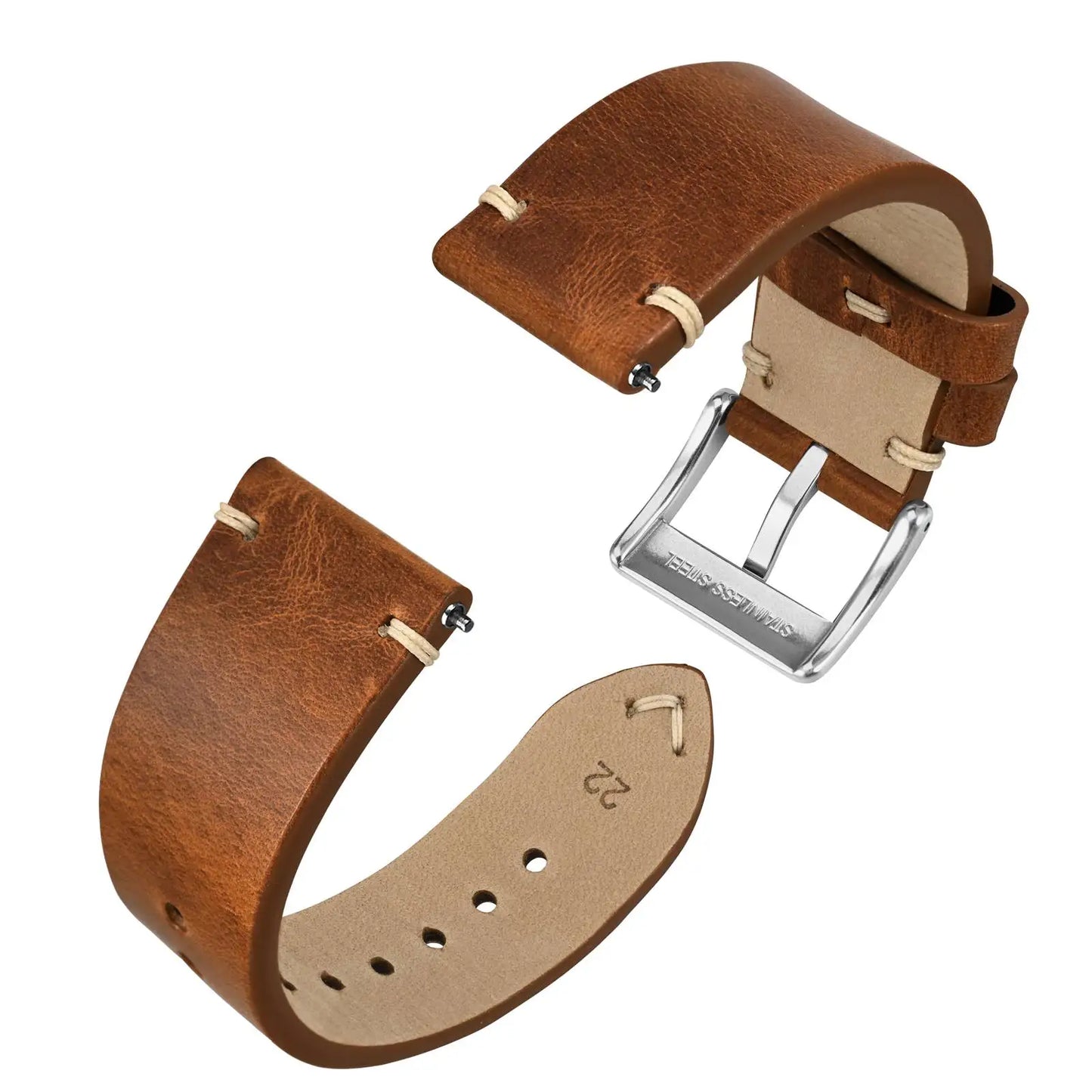 Anbeer Premium Military Style Leather Watch Strap With Stainless Steel Buckle - Sizes M & L