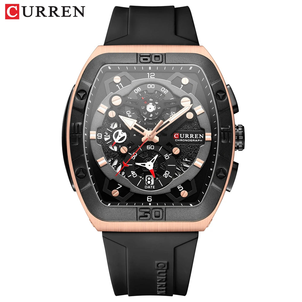 Curren 8443 - Tonneau Fashion Quartz Watch With Silicone Strap