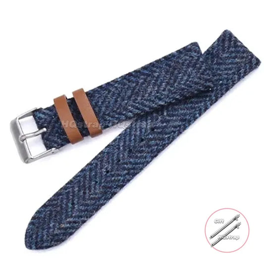 Nylon and Leather Woven Fabric Watch Strap with Quick Release - Sizes M & L