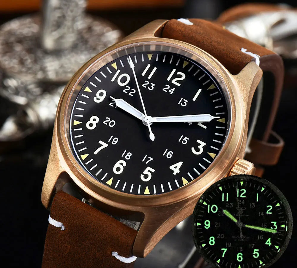 Tandorio CUSN8 - Automatic Bronze Flieger-style Watch in A & B Dial Styles