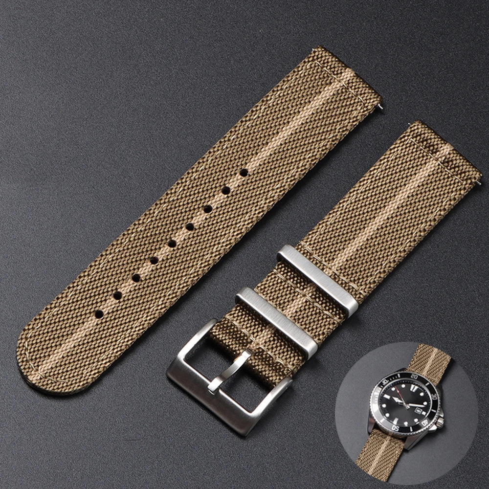 Two piece woven nylon strap with choice of buckle styles and quick release system - Sizes M & L