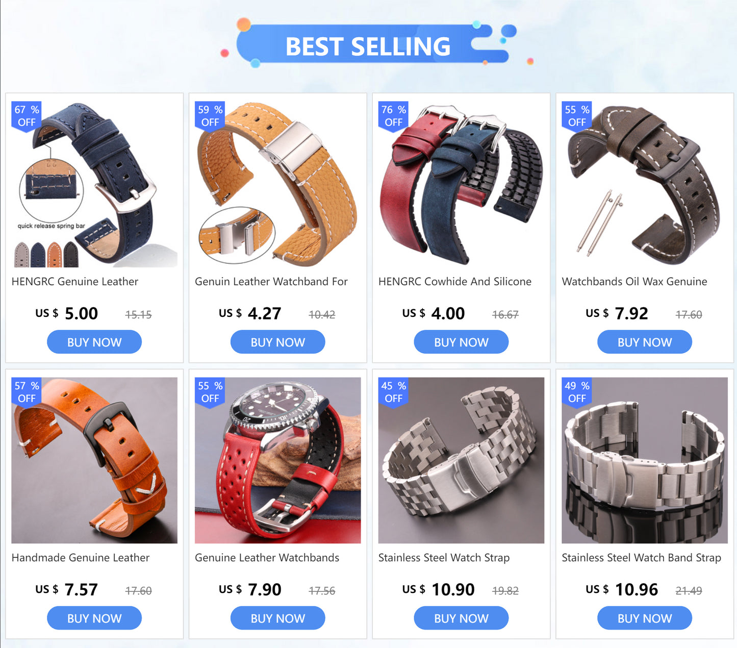 Handmade Oil Wax Cowhide Breathable Watch Strap - Sizes M & L