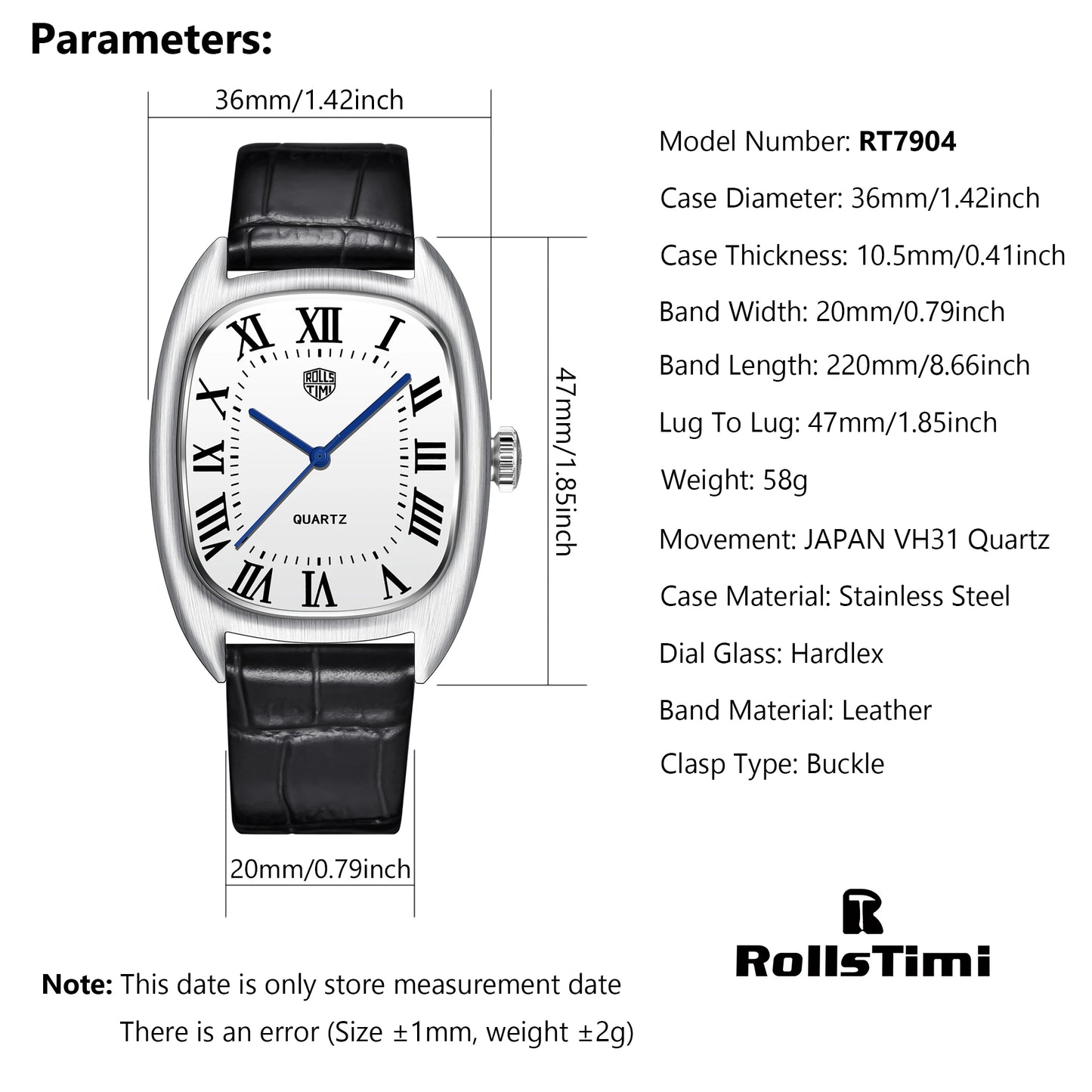 RollsTimi RT7904 - Stainless Steel Japanese Quartz Dress Watch