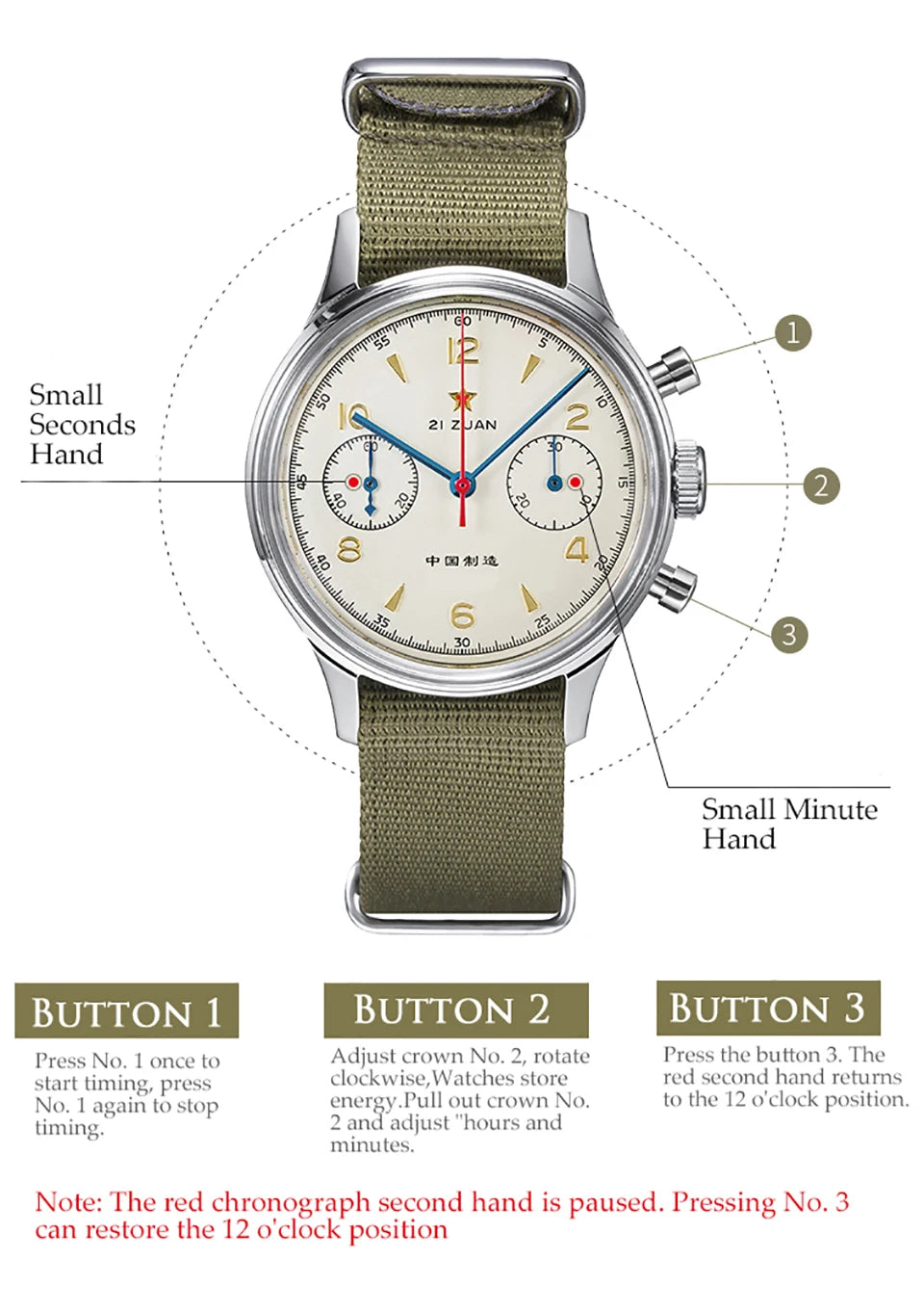 Red Star Seagull 1963  - Military Style 21 Jewels Mechanical Chronograph