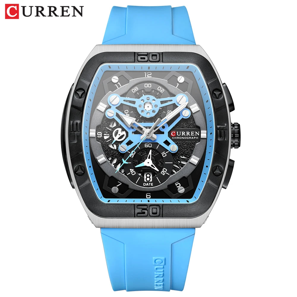 Curren 8443 - Tonneau Fashion Quartz Watch With Silicone Strap