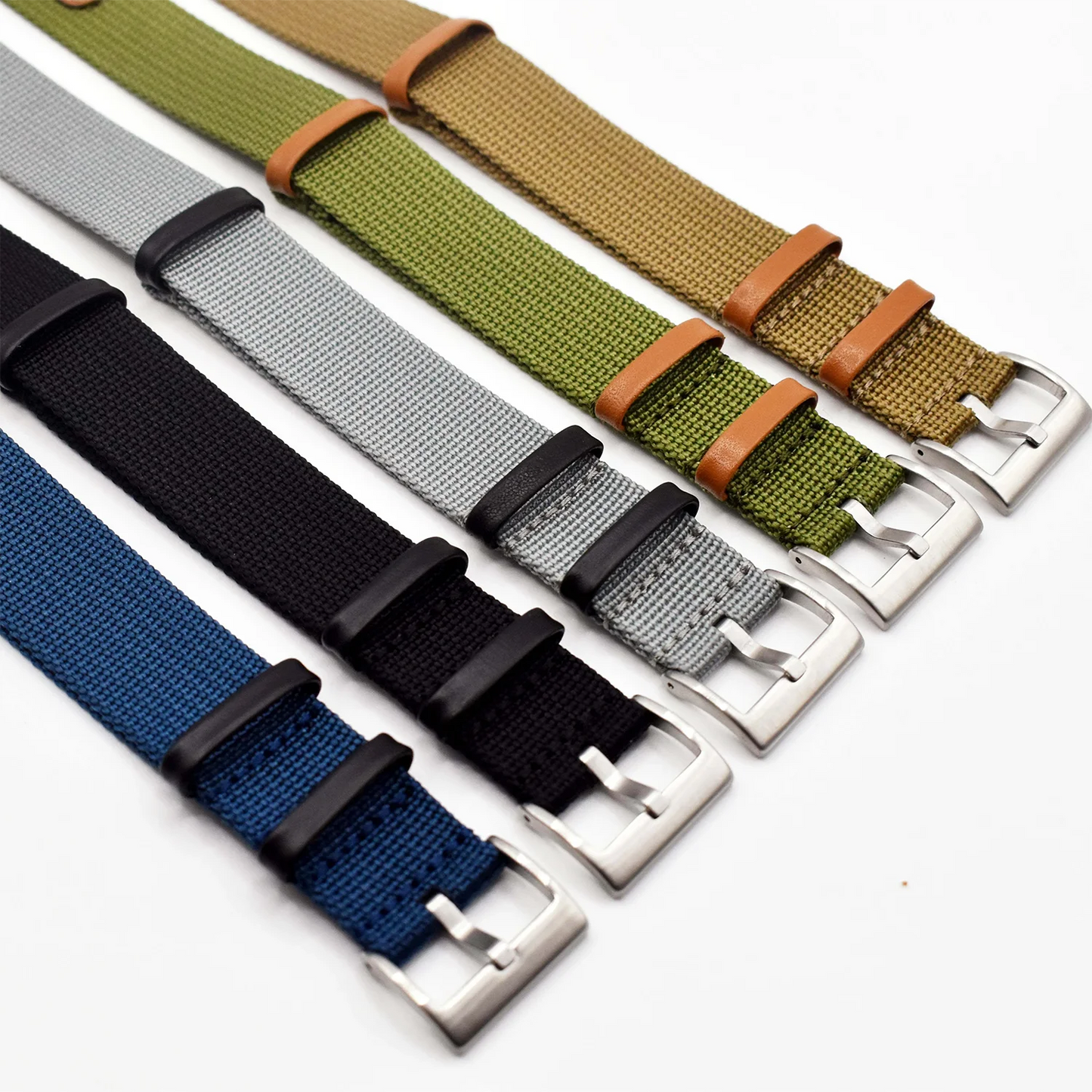 Canvas Patch Style Nylon Leather NATO Strap with choice of buckle - Sizes M & L