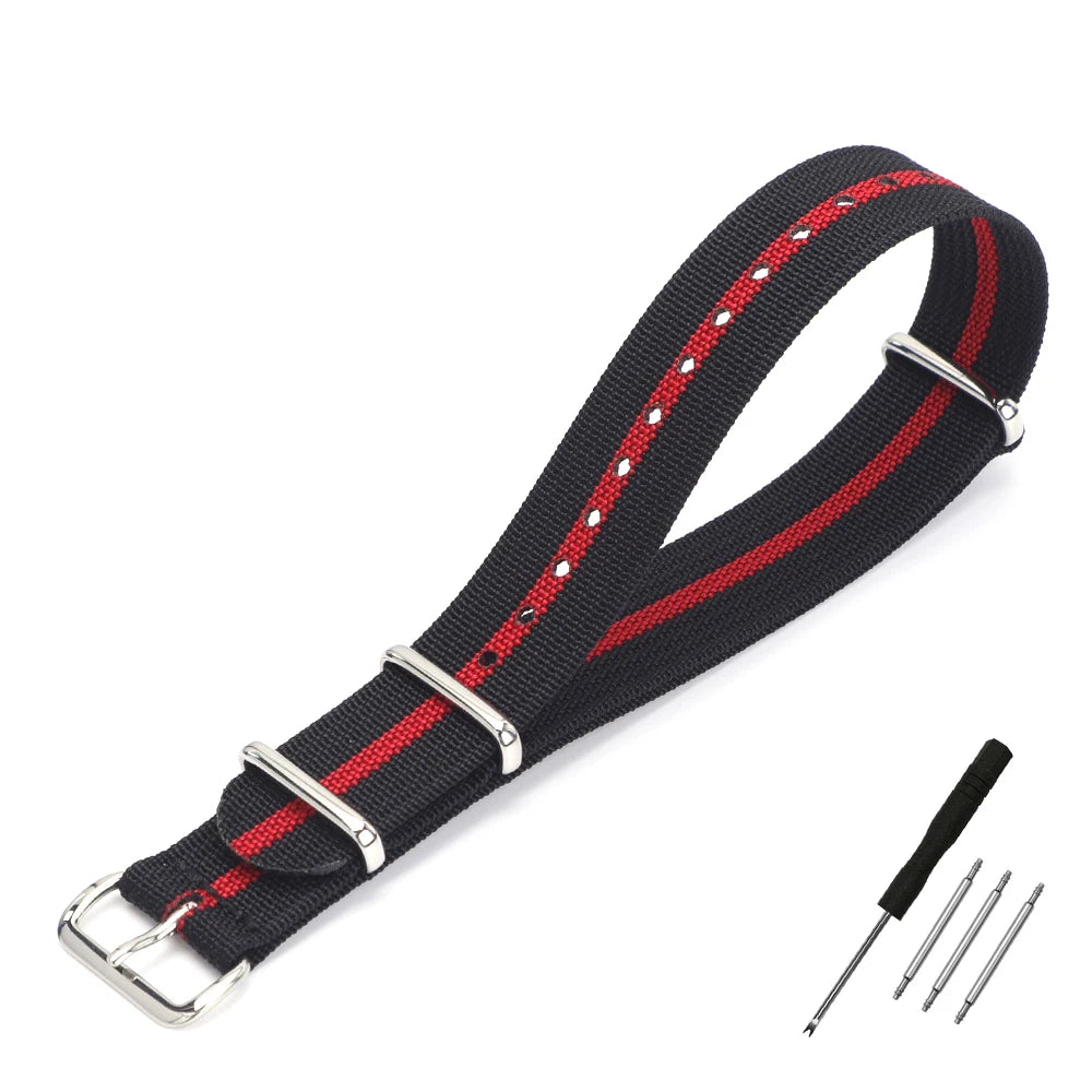 High Quality Ribbed NATO Style Watch Strap with Stainless Steel Hardware - Sizes M & L