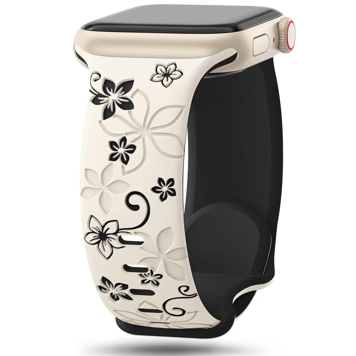 Floral Engraved Strap For Apple Watch Band 41mm 40mm 44mm 45mm 42mm 38mm 49mm Silicone Sport iWatch Series 10 SE 9 8 7 6 Ultra 2