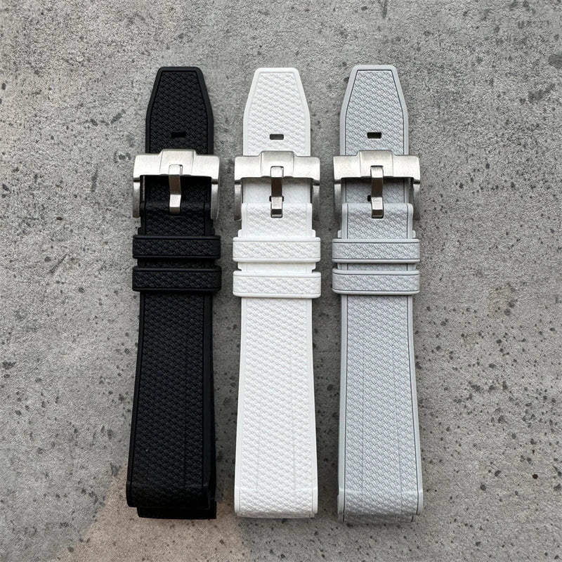 Premium Rubber Watch Strap With Curved Ends & Stainless Steel Buckle  - Size M